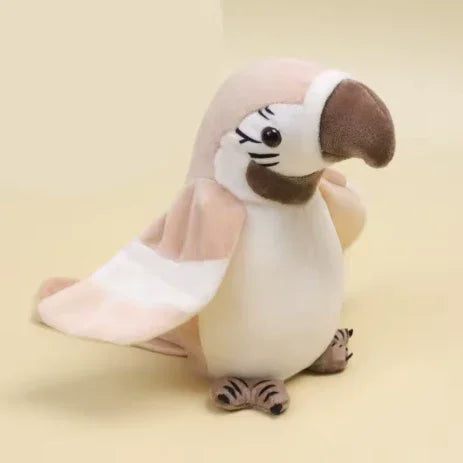 Papagaio de pelúcia interativo bege e branco, brinquedo infantil divertido