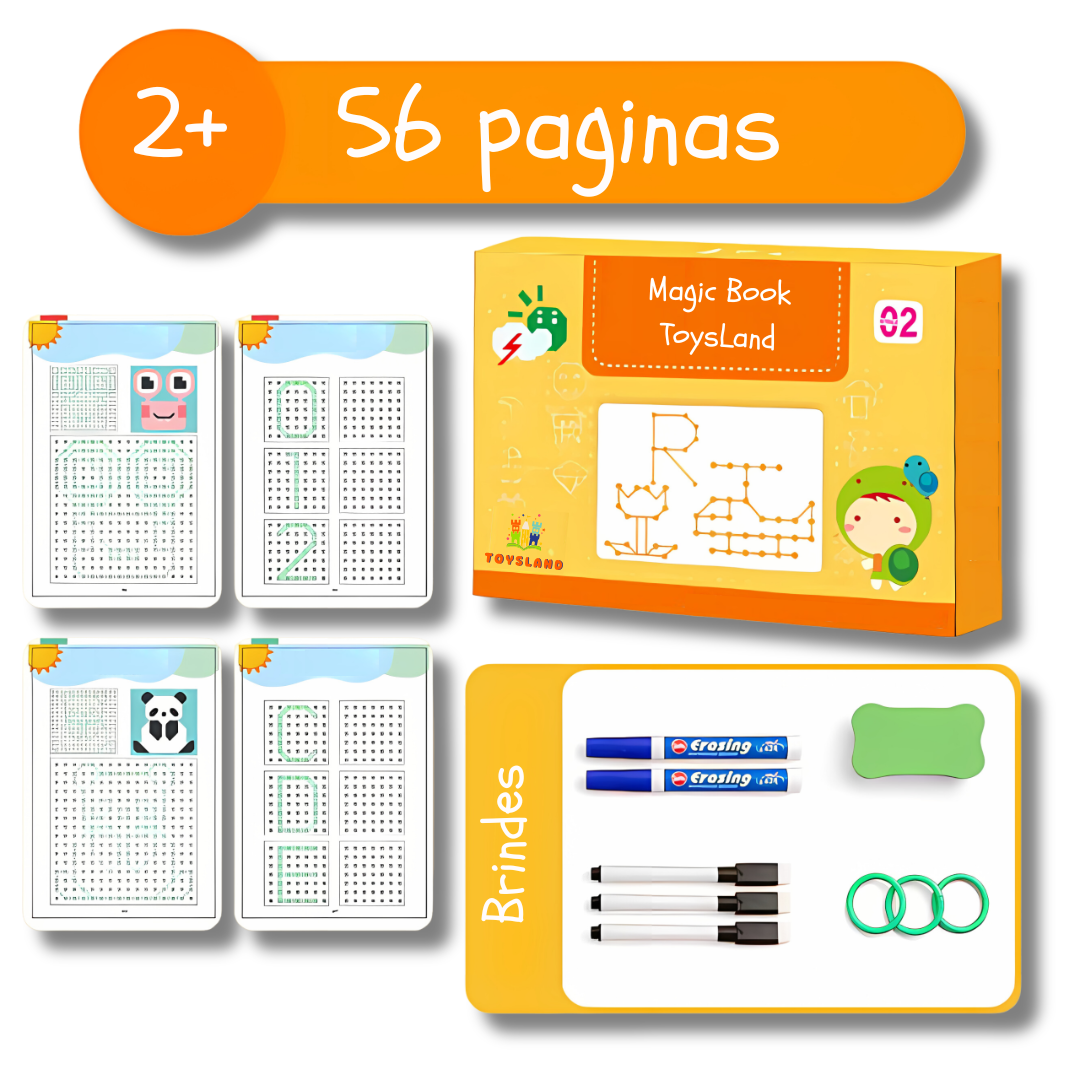 Caderno de Traço e Desenho Infantil Magic Book (Oferta 8 Canetinhas + Apagador + E-book)