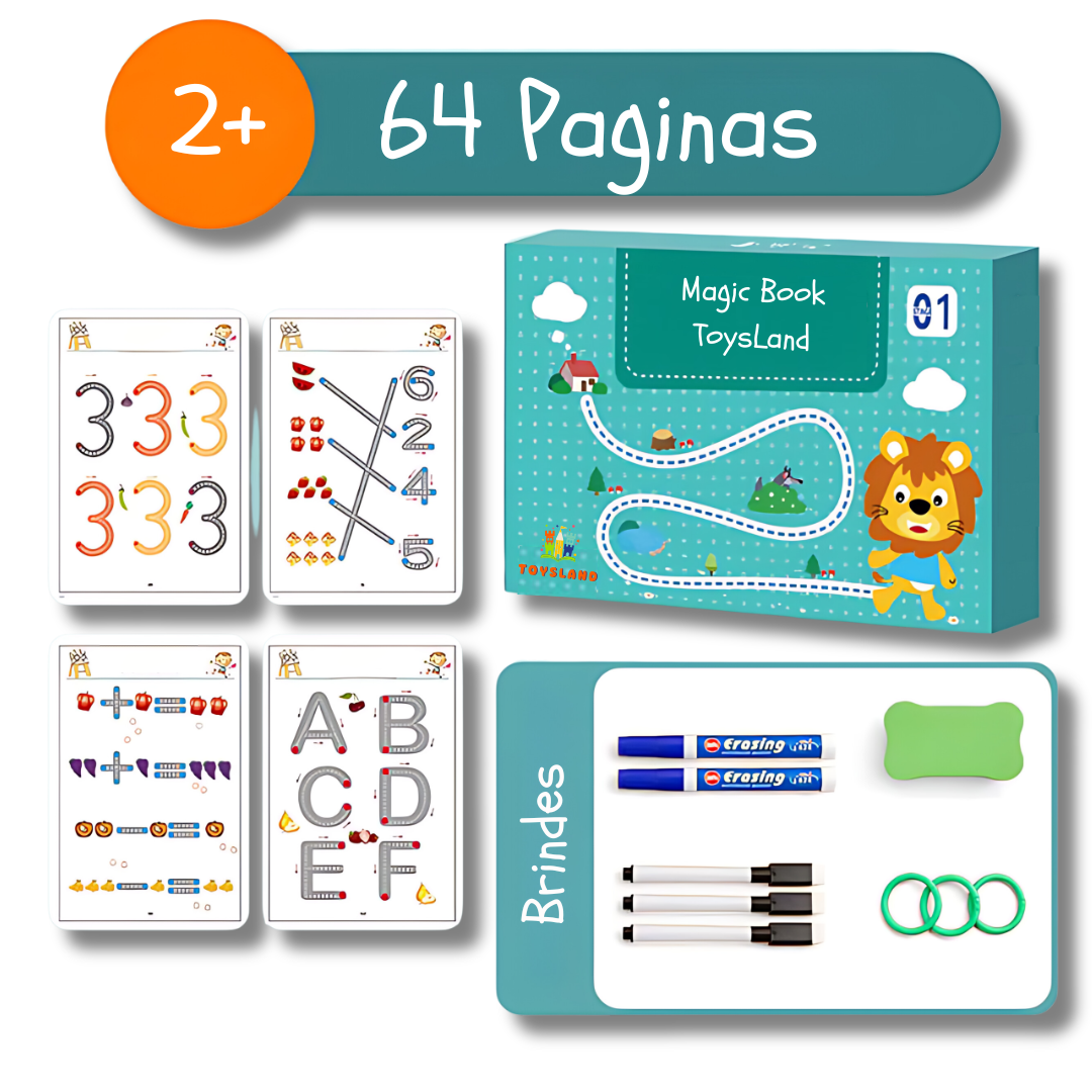 Caderno de Traço e Desenho Infantil Magic Book (Oferta 8 Canetinhas + Apagador + E-book)