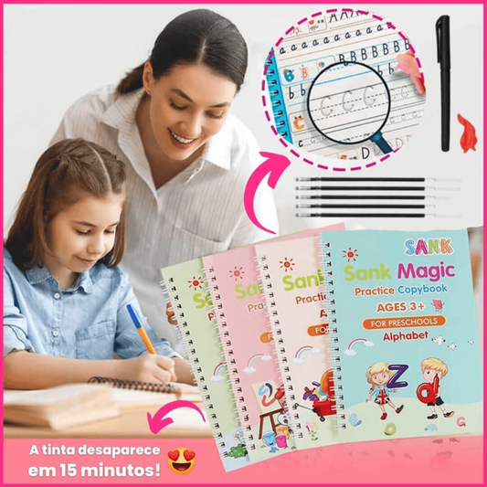Cadernos de Caligrafia Mágicos ToysLand - Pague 3 e Leve 4 +OFERTA Combo de Atividades Pedagógicas