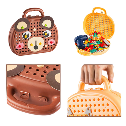 Maletinha de Construção - 204 Peças + Parafusadeira Elétrica